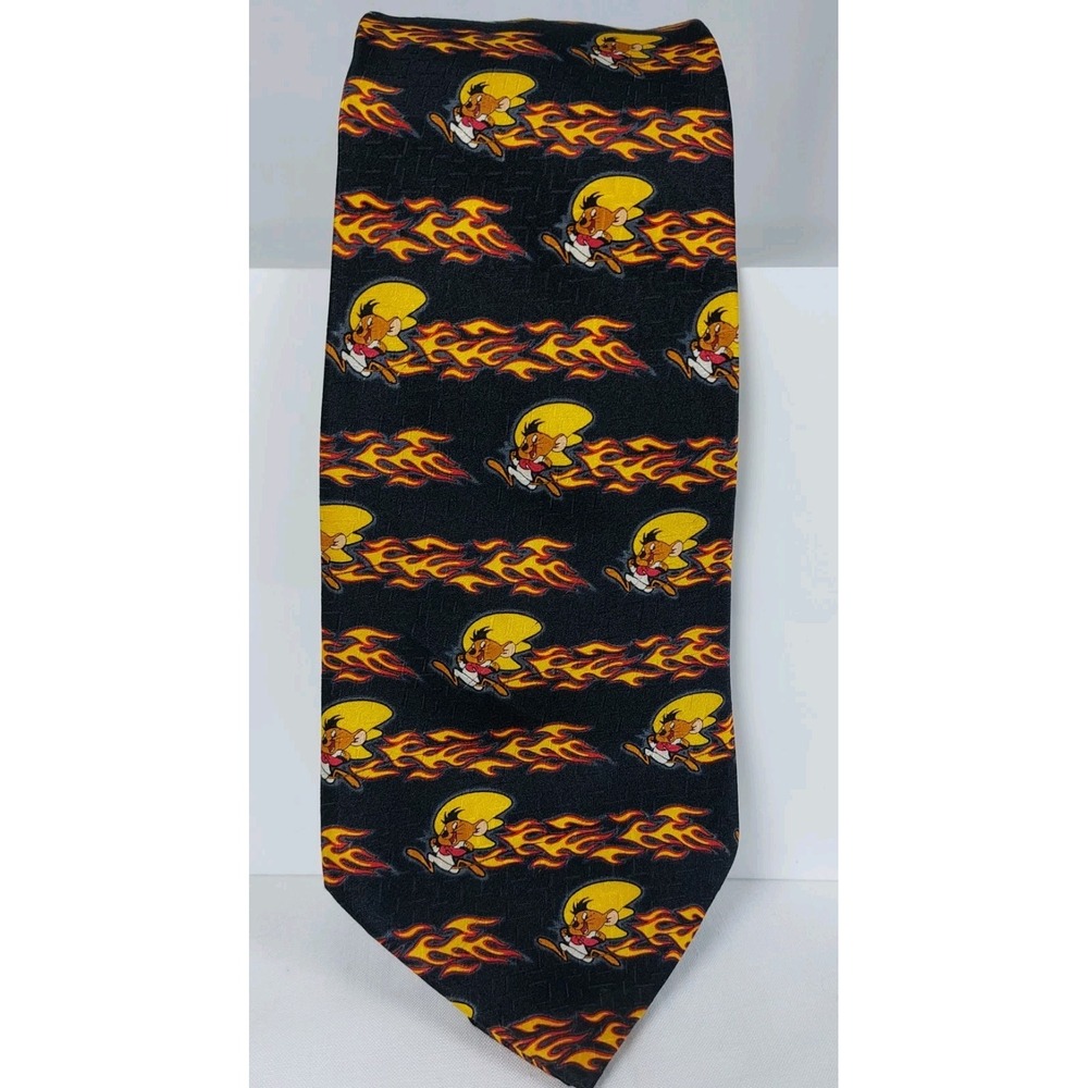 Looney Tunes Cartoon Speedy Gonzales Silk Flames‎ Necktie Black 2002 Warner Bro